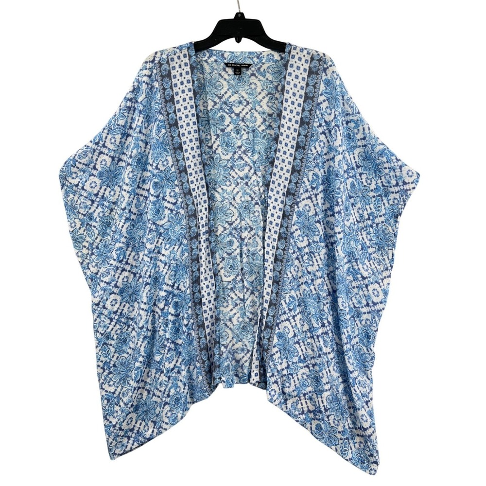 Zac & Rachel Floral Paisley Kimono Size 2X Blue White Boho Coastal Chic Cardigan